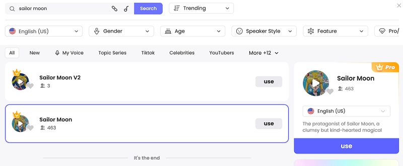 Topmediai Sailor Moon AI Voice
