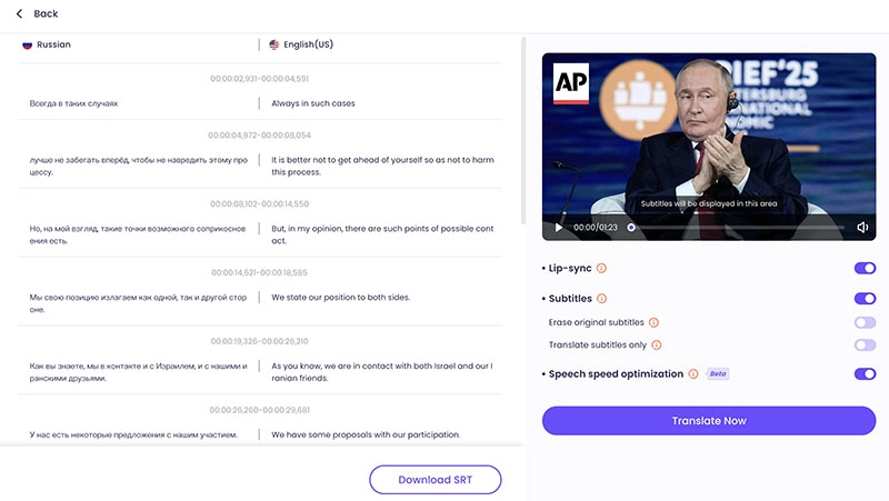 Translate Russian Video to English SRT