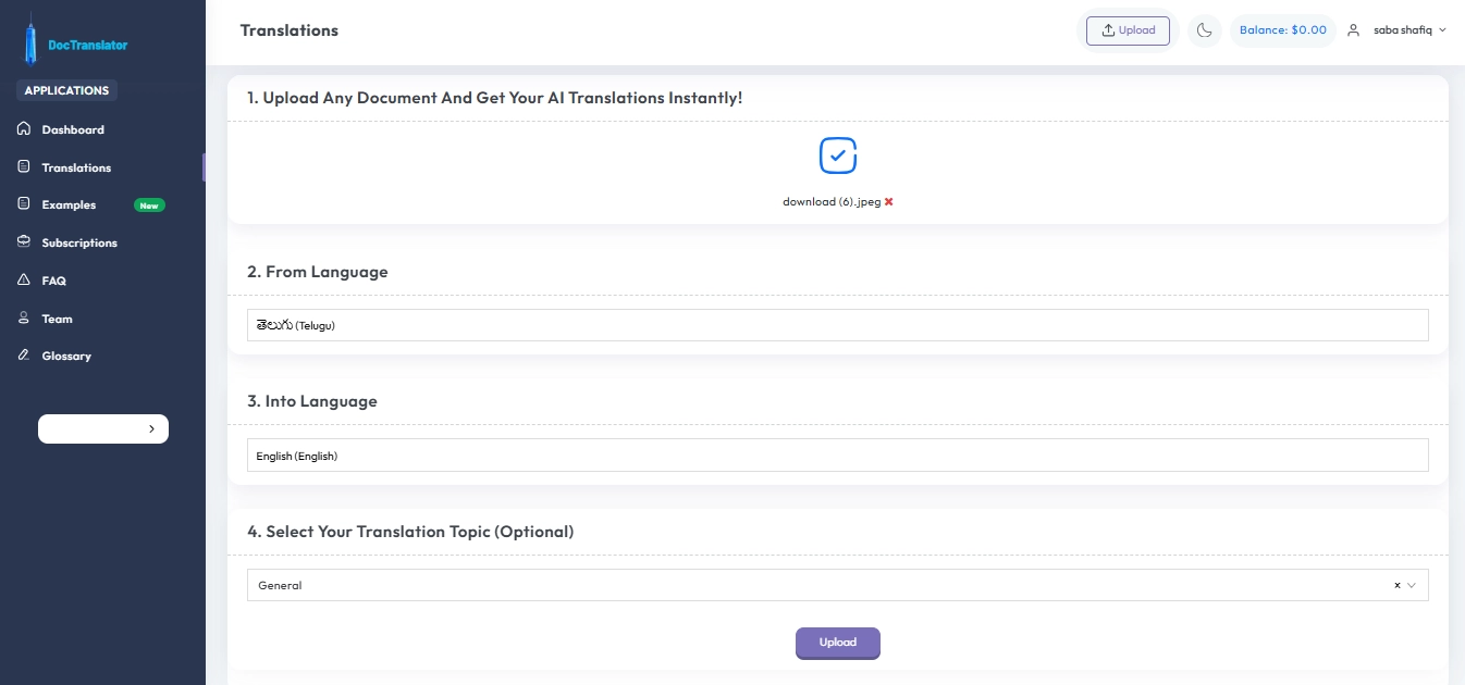 Translate Telugu Documents to English