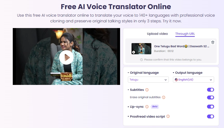 Translate Telugu Video to English by AI