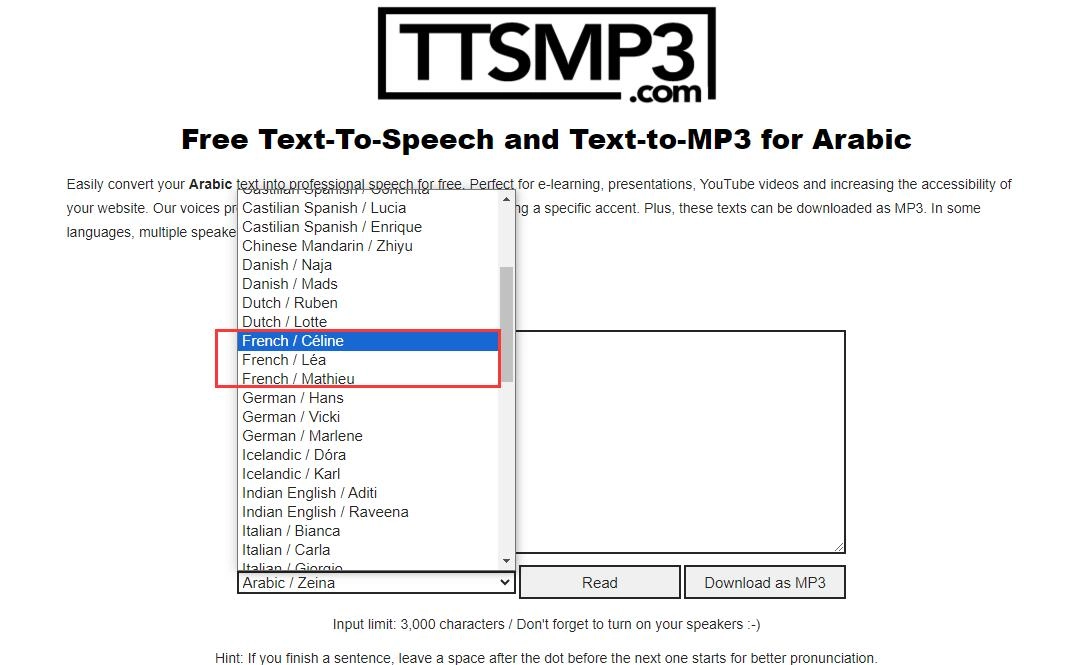 TTSMP3 Text to Speech in French