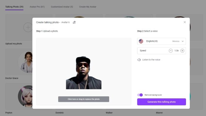 Upload a Jay Z Image onto Vidnoz Talking Head