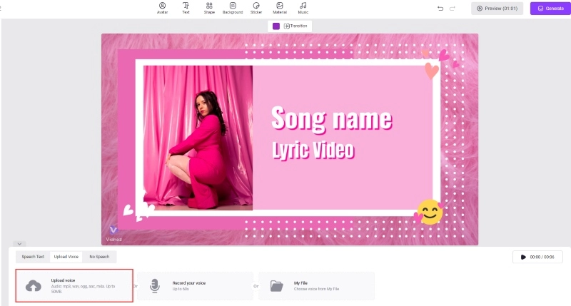 Upload A Music File to Create Lyric Video