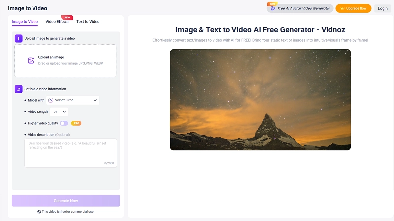 Upload a Picture to Vidnoz Make Photo Move AI