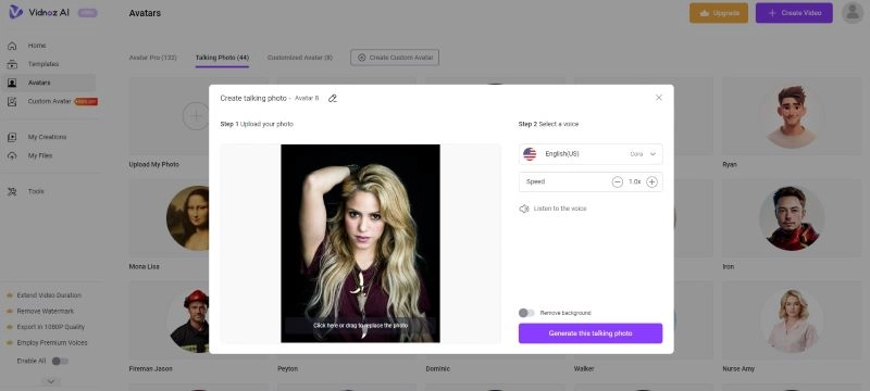 Upload a Shakira Photo onto Vidnoz Talking Avatar