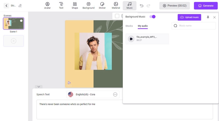 Upload Harry Styles Audio on Vidnoz AI