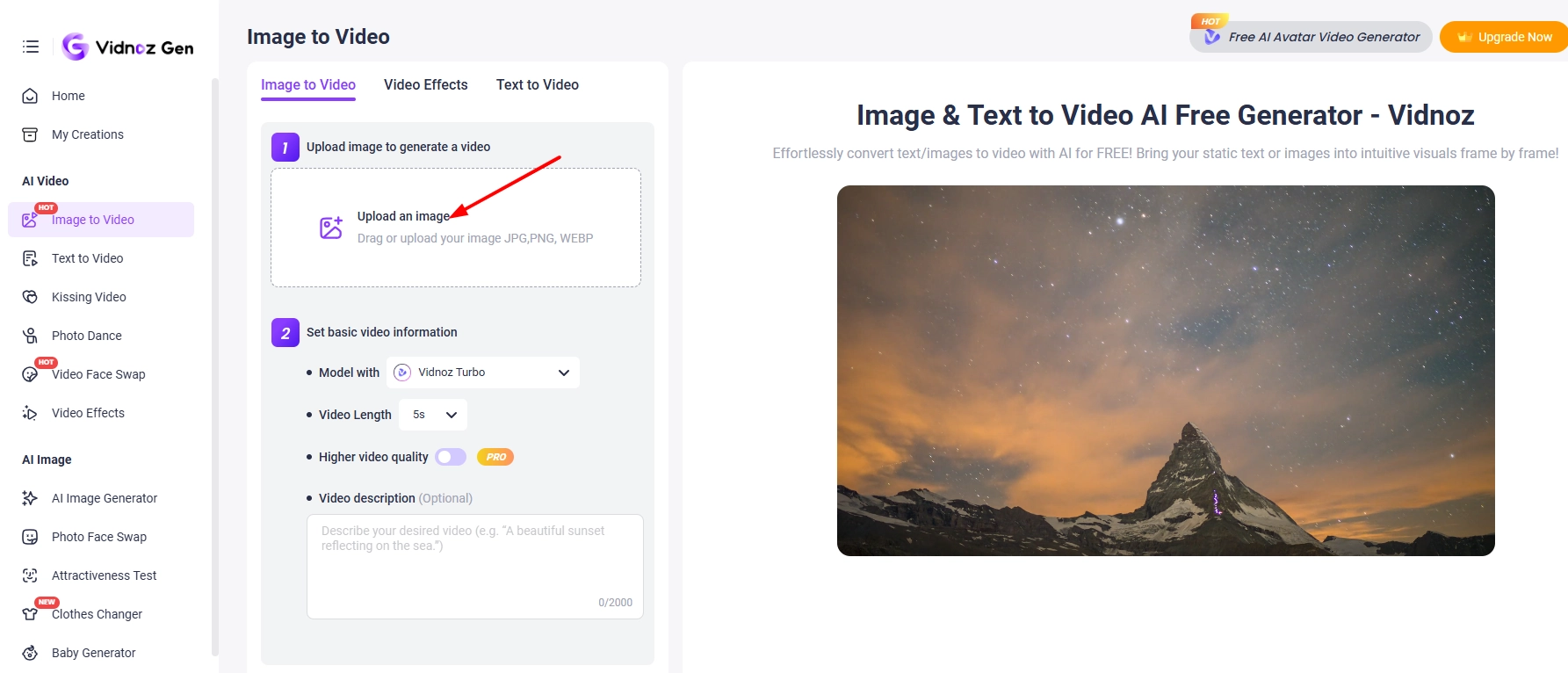 Upload Logo Image for Vidnoz Animation
