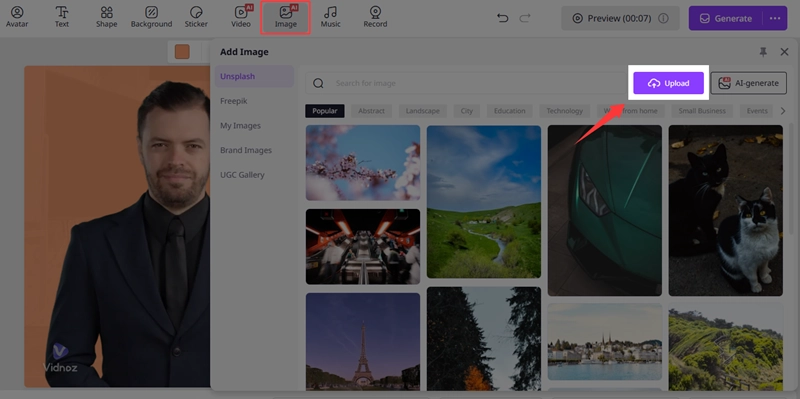 Upload Logo to Vidnoz