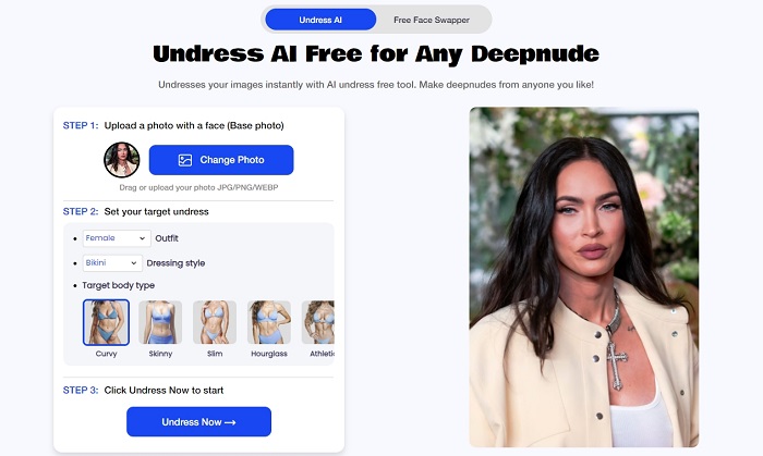 Upload Megan Fox Image for Deepfake