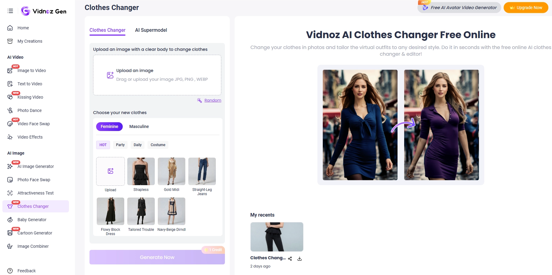 Upload Photo to Vidnoz AI Clothes Changer
