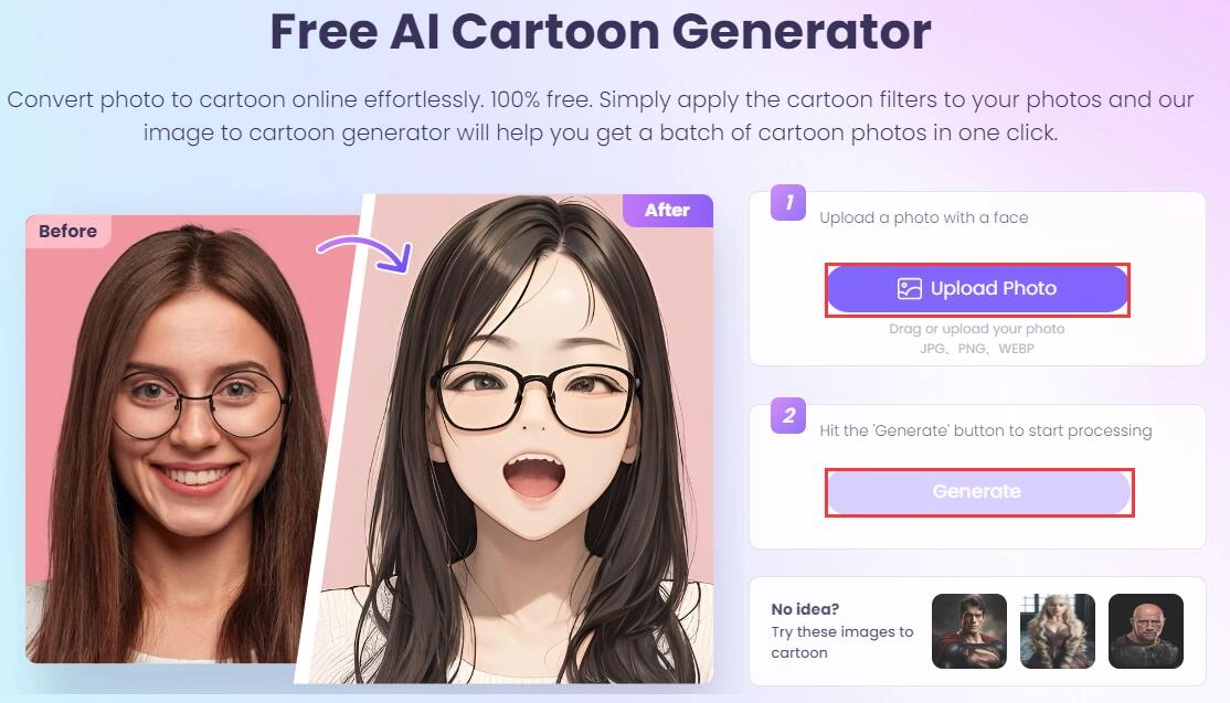 Upload Photos to Create an AI Person Cartoon Style