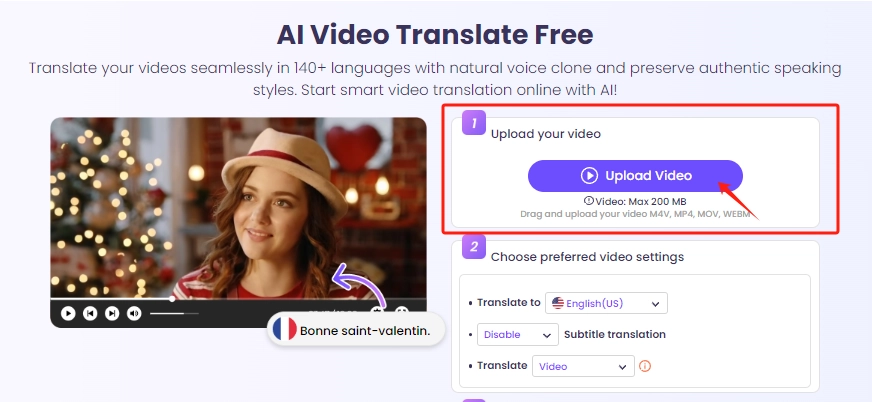 upload to online video translator