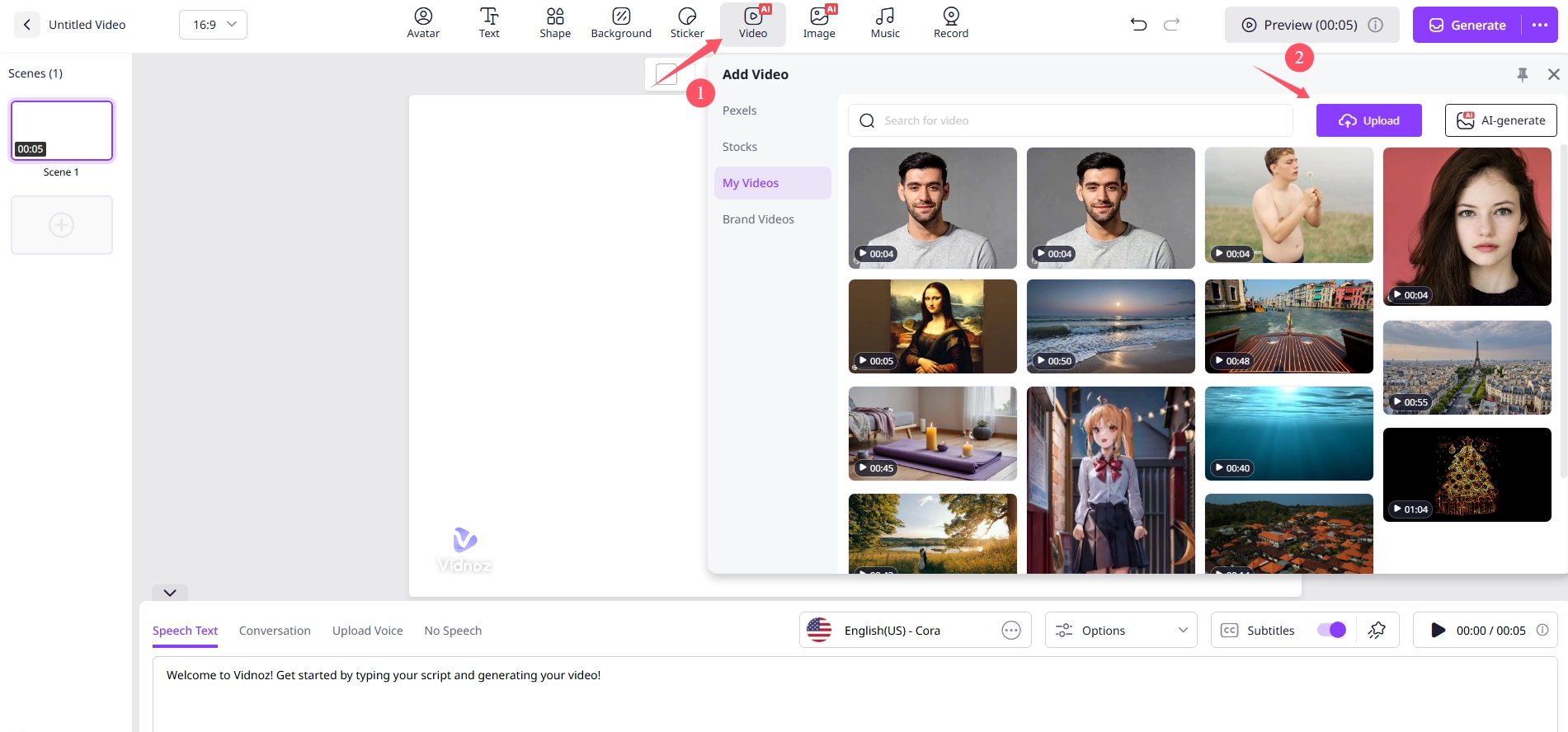Upload Video to Vidnoz AI