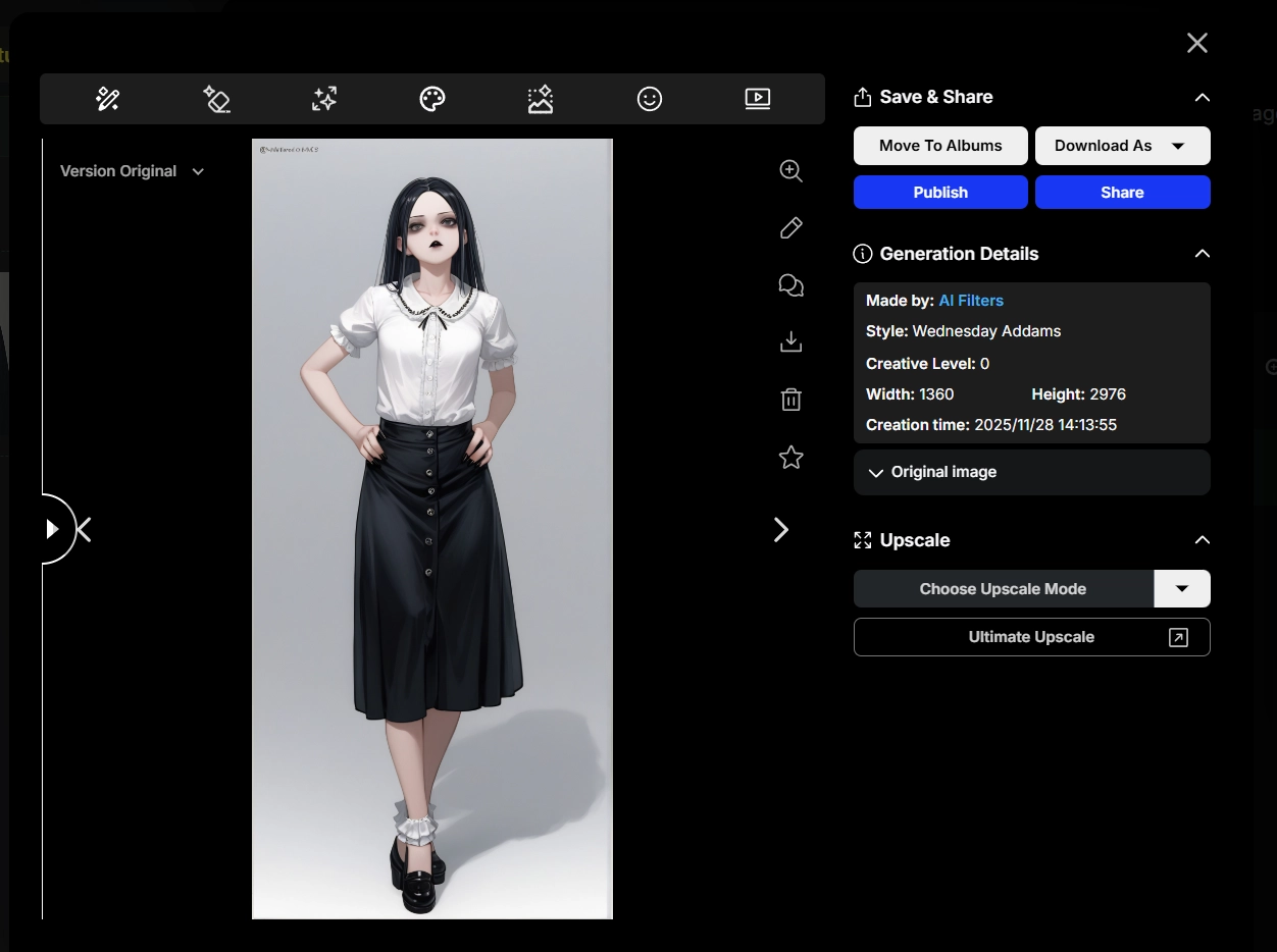 Use OpenArt Wednesday Addams AI Filter - Step 3