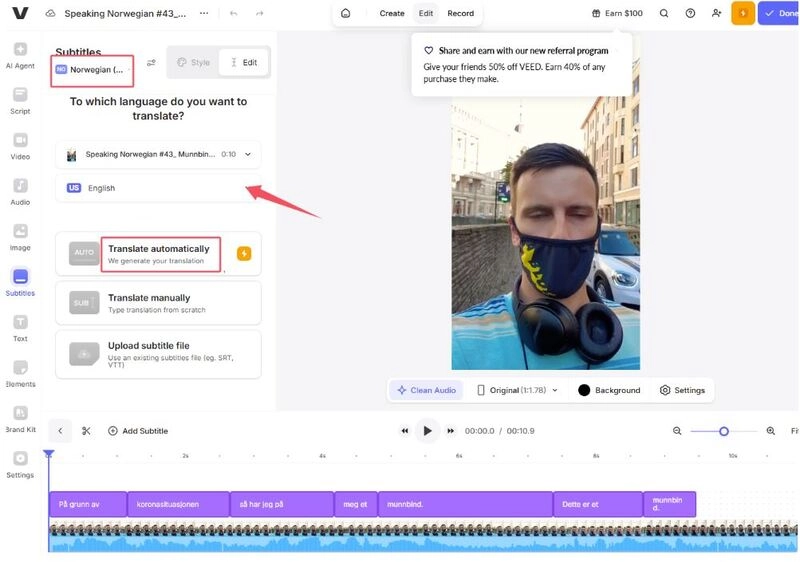 Use VEED to Translate a Norwegian Video - 2