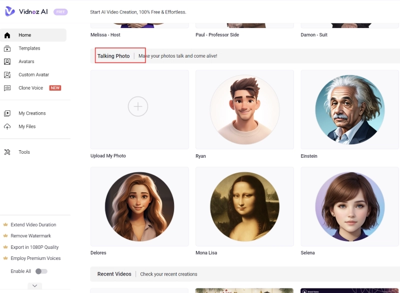 Use Vidnoz AI to Make Korean AI Profile Picture Talk - Step 2