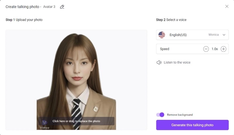 Use Vidnoz AI to Make Korean AI Profile Picture Talk - Step 3