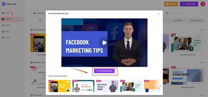 Use Vidnoz AI Video Templates