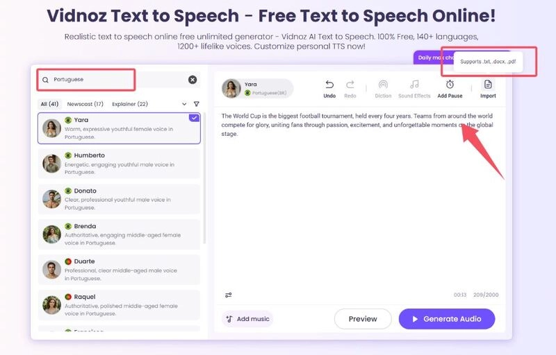 Use Vidnoz for Portuguese Text to Speech - 2