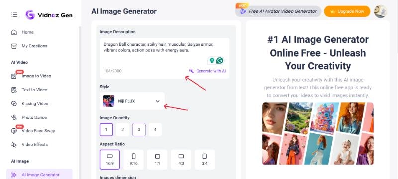 Use Vidnoz to Make Dragon Ball Character Step 2