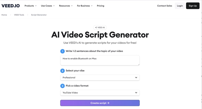VEED AI Video Script Generator