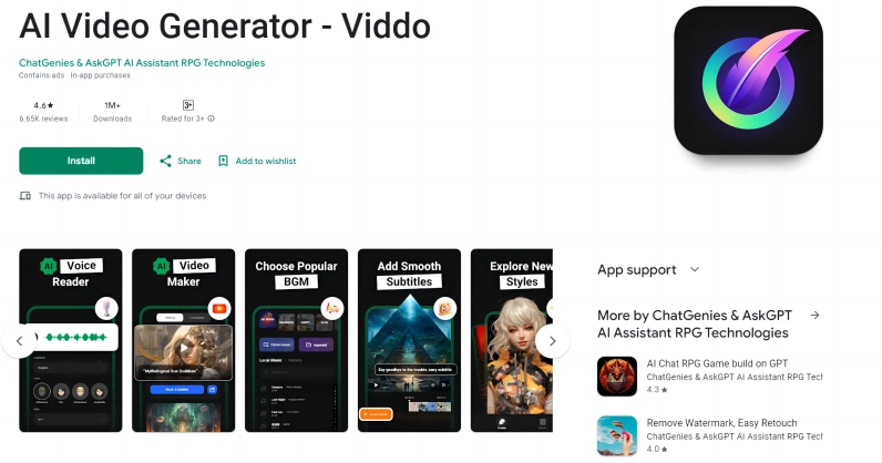 Viddo AI Video Generator App for Android
