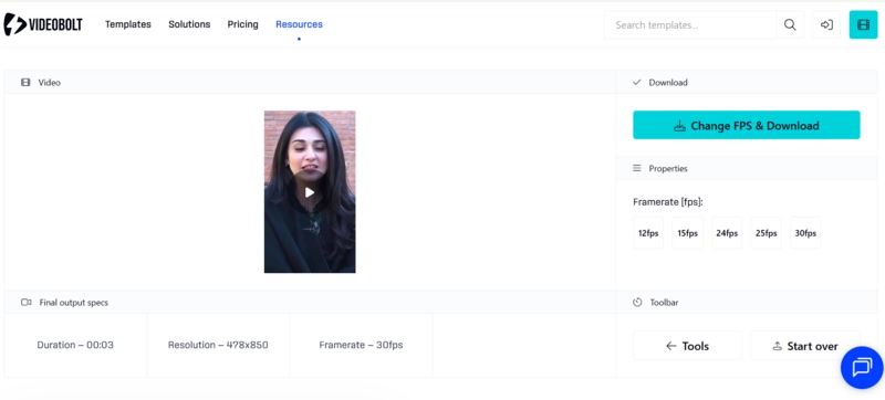 Videobolt AI Frame Rate Increase Free Tool