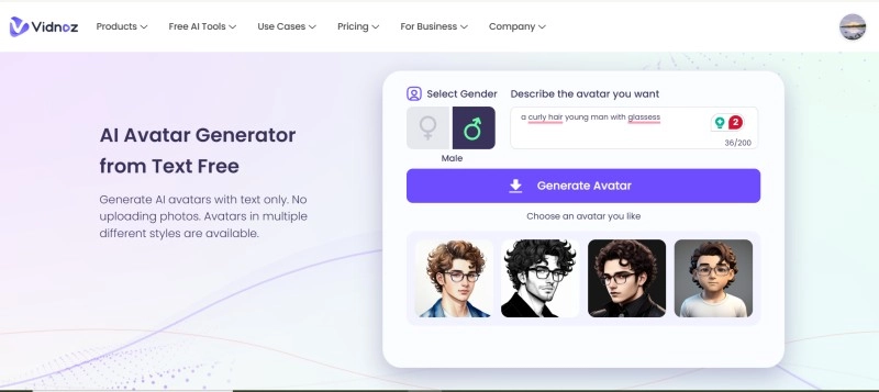 Vidnoz AI Avatar Curly Hair Generator Online Tool
