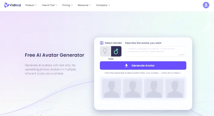 Vidnoz AI Avatar Generator Enter Text