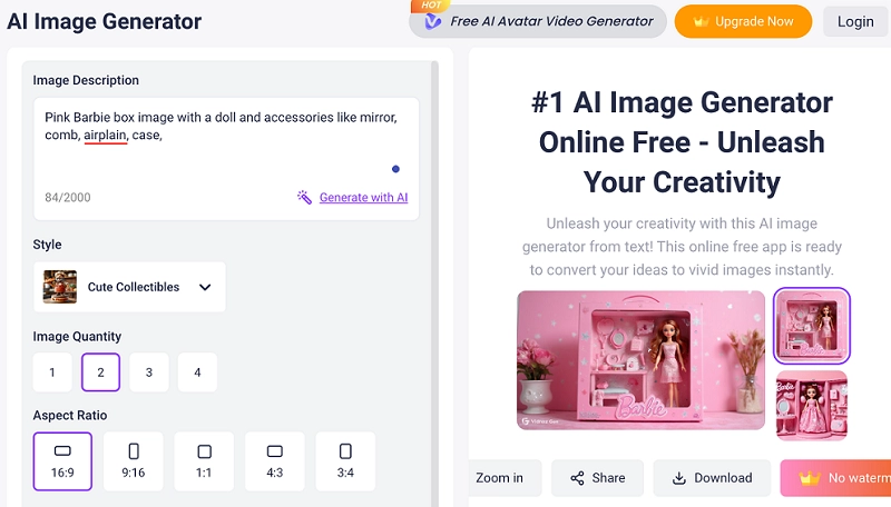 Vidnoz AI Barbie Box Generator