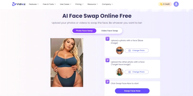 Vidnoz AI BBW Face Swap Upload Target Image
