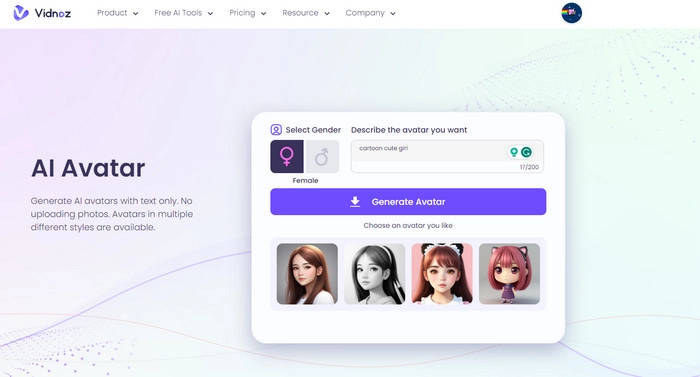 Vidnoz AI Cartoon Avatar Maker