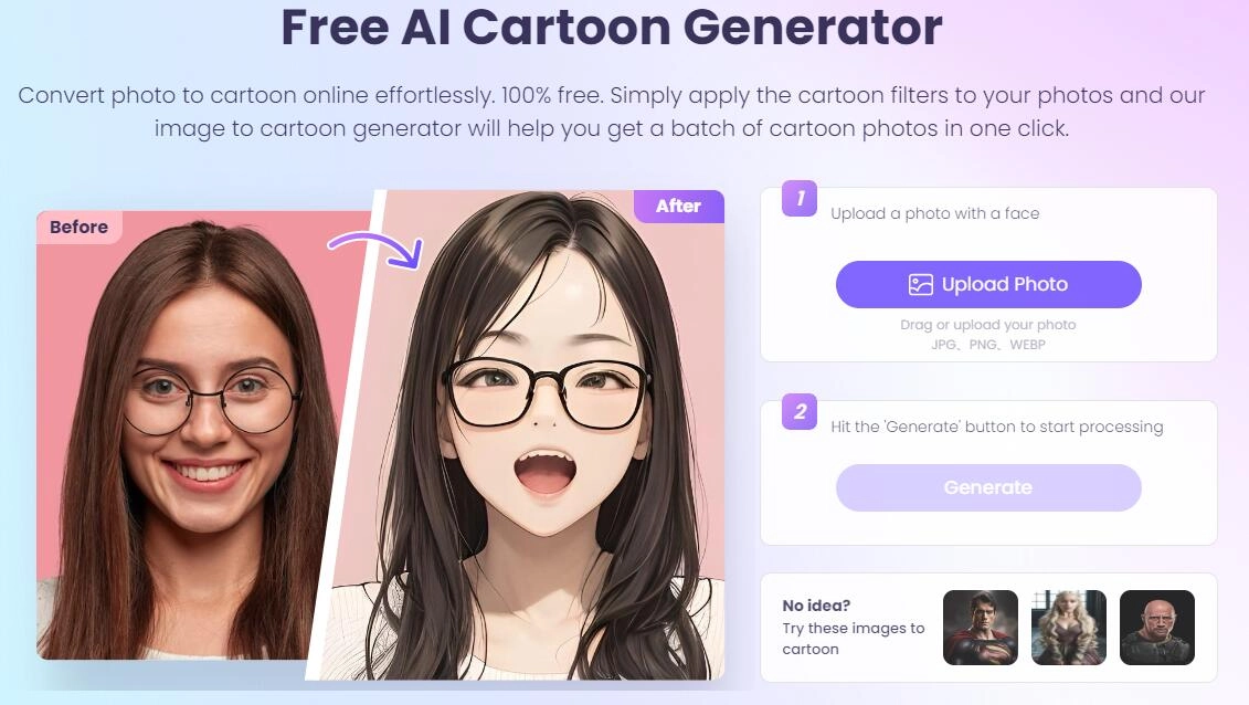 Vidnoz AI Cartoon Generator Free Tool