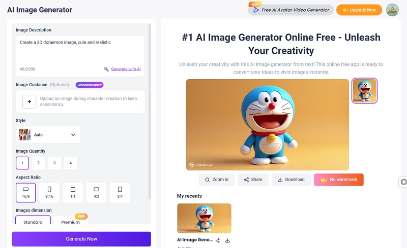 Vidnoz AI Doraemon Image Generator