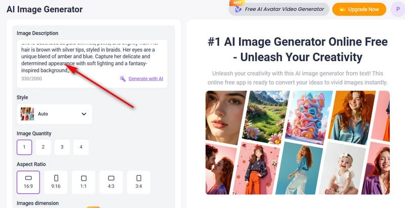 Vidnoz AI Enter Prompt of Fourth Wing Character