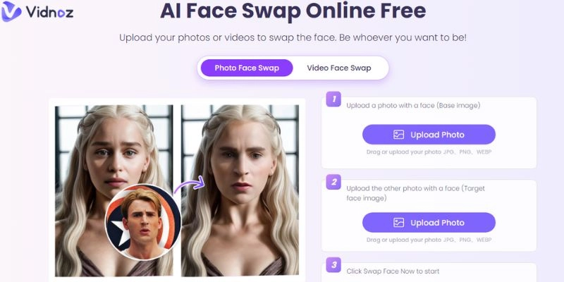 Vidnoz AI Face Swap Free Online AI Face Changer