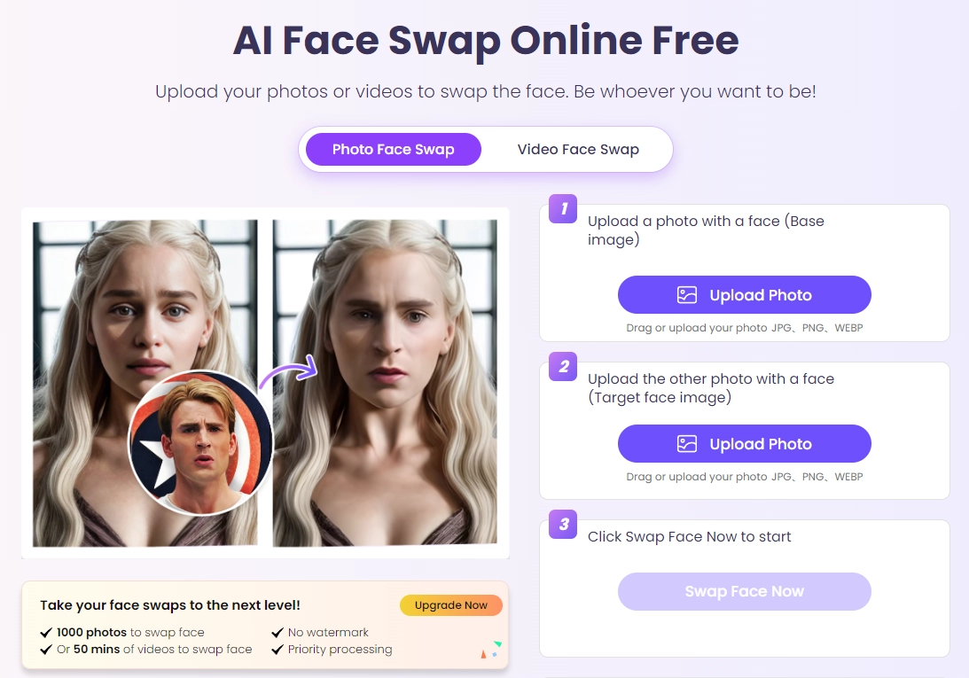 Vidnoz AI Custom Face Swap to Any Outfit with Unlimited Choices