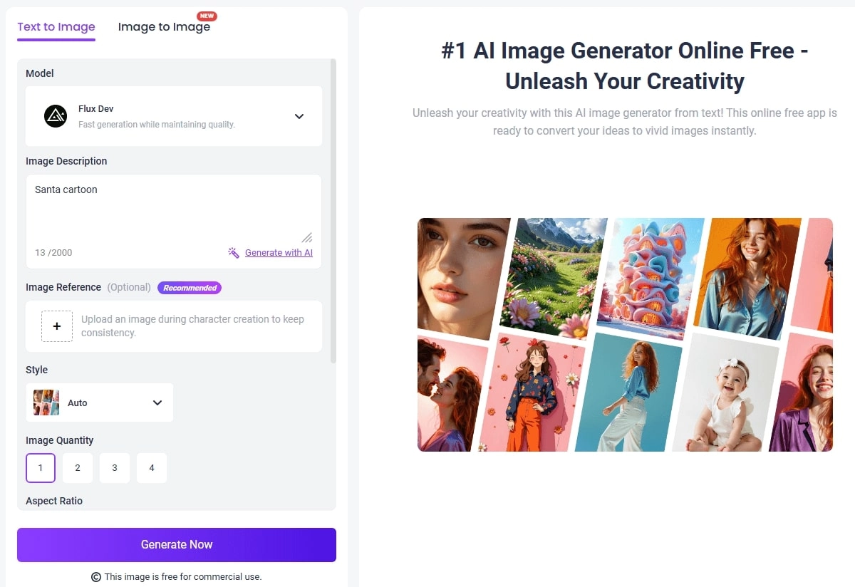 Vidnoz AI Image Generator for Santa Cartoon Generation
