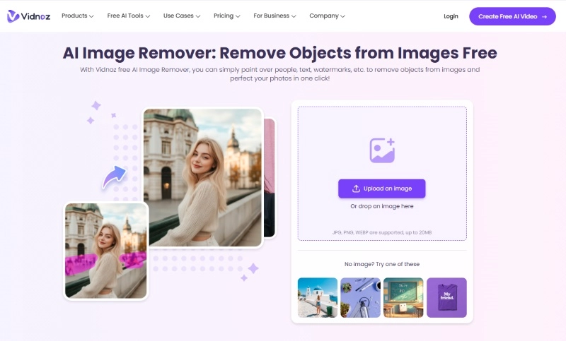 Vidnoz AI Image Remover - Best Way to Remove Text from Image