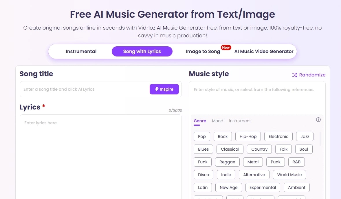 Vidnoz AI Intro Music Music Generator