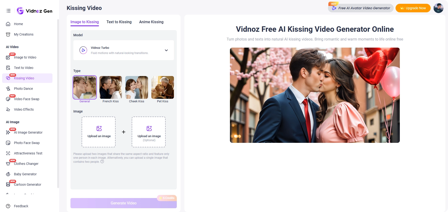 Vidnoz AI Kissing Lip Kissing