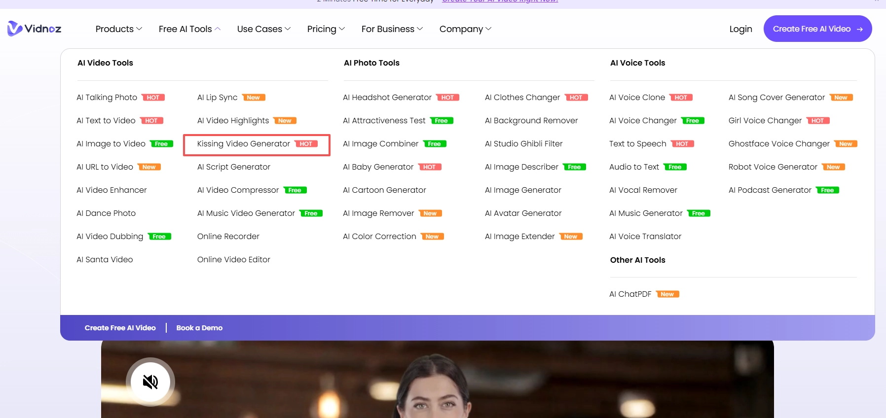 Vidnoz AI Kissing Video Generator Online Free