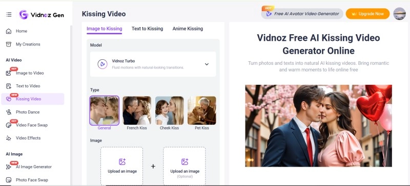 Vidnoz AI Lesbian Art Kissing Video Generator