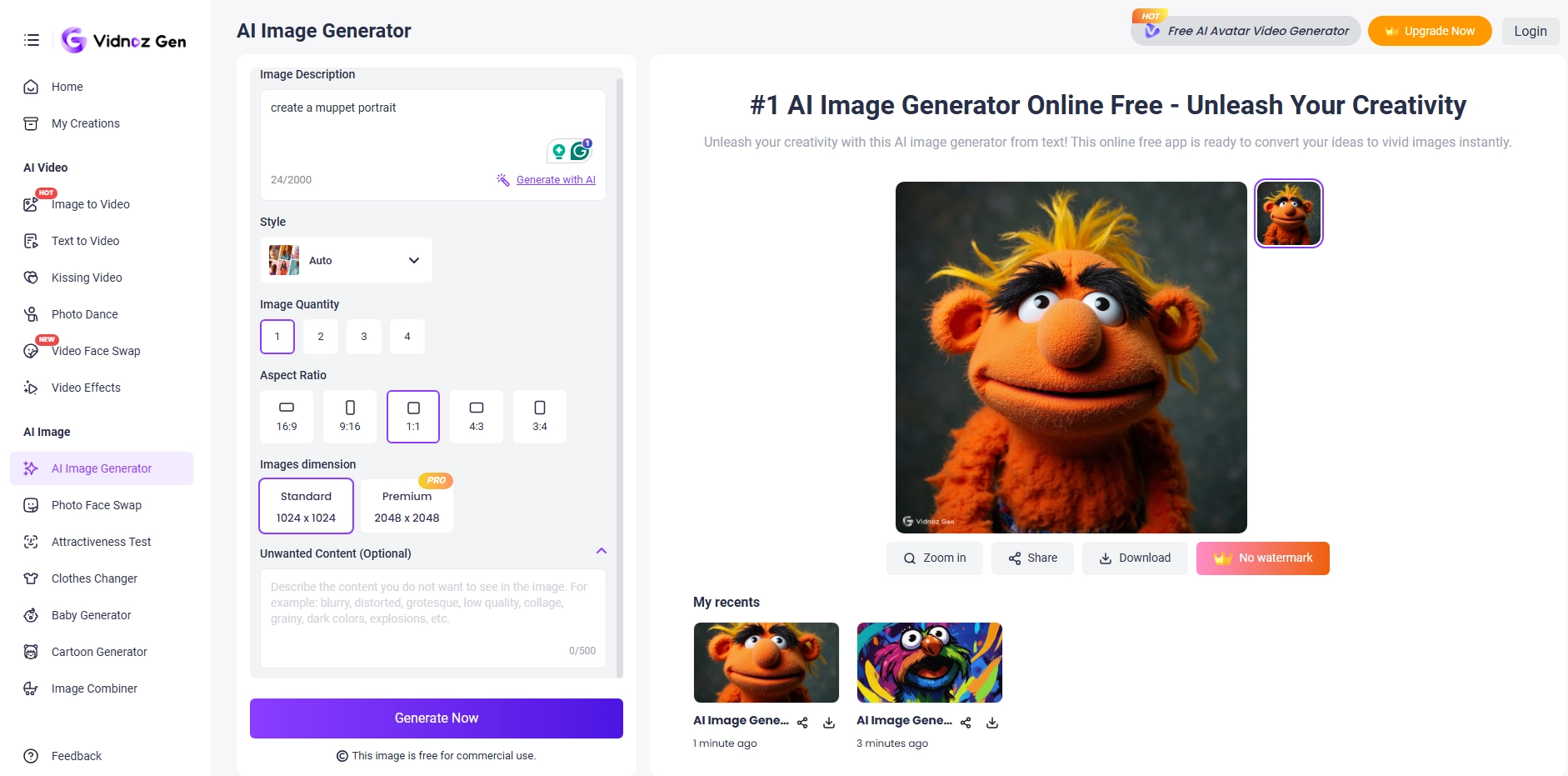 Vidnoz AI Muppet Generator