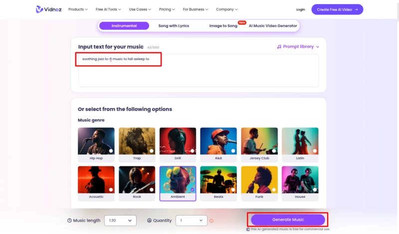 Vidnoz AI Music Generator Custom Deep Sleep Music