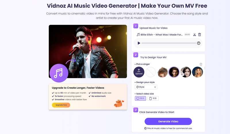 Vidnoz AI Music Generator Makes Photo Sing Online