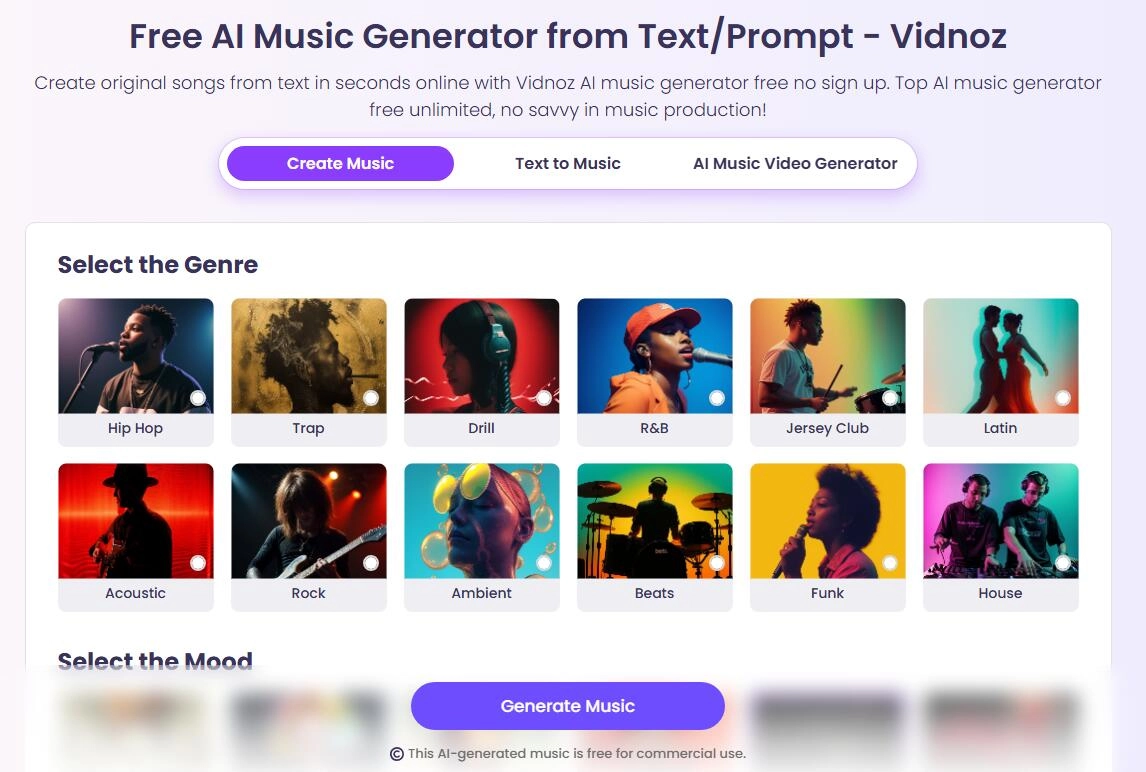 Vidnoz AI Music Generator with AI Drums
