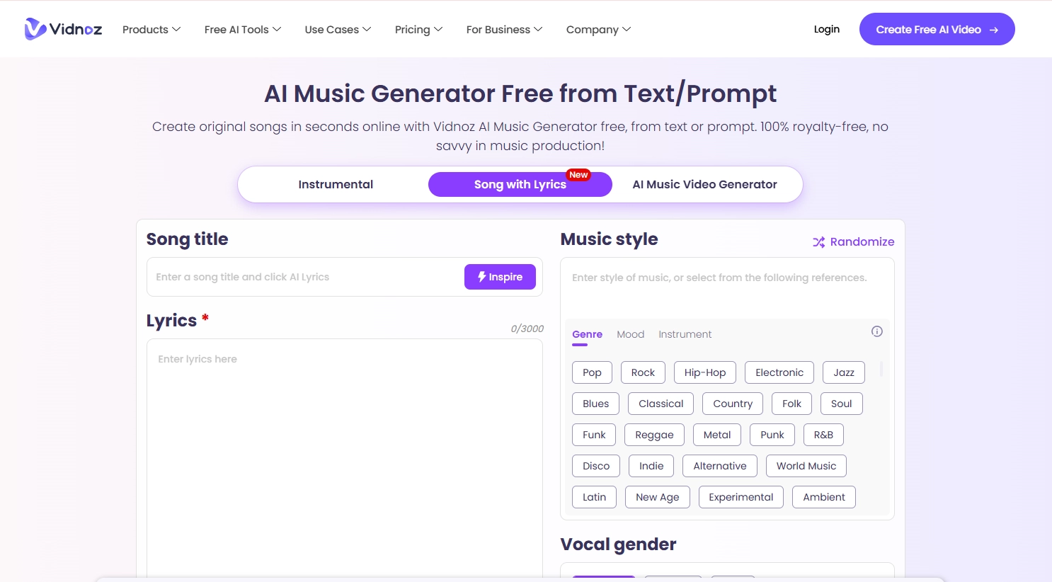 Vidnoz AI Music Maker Online Free