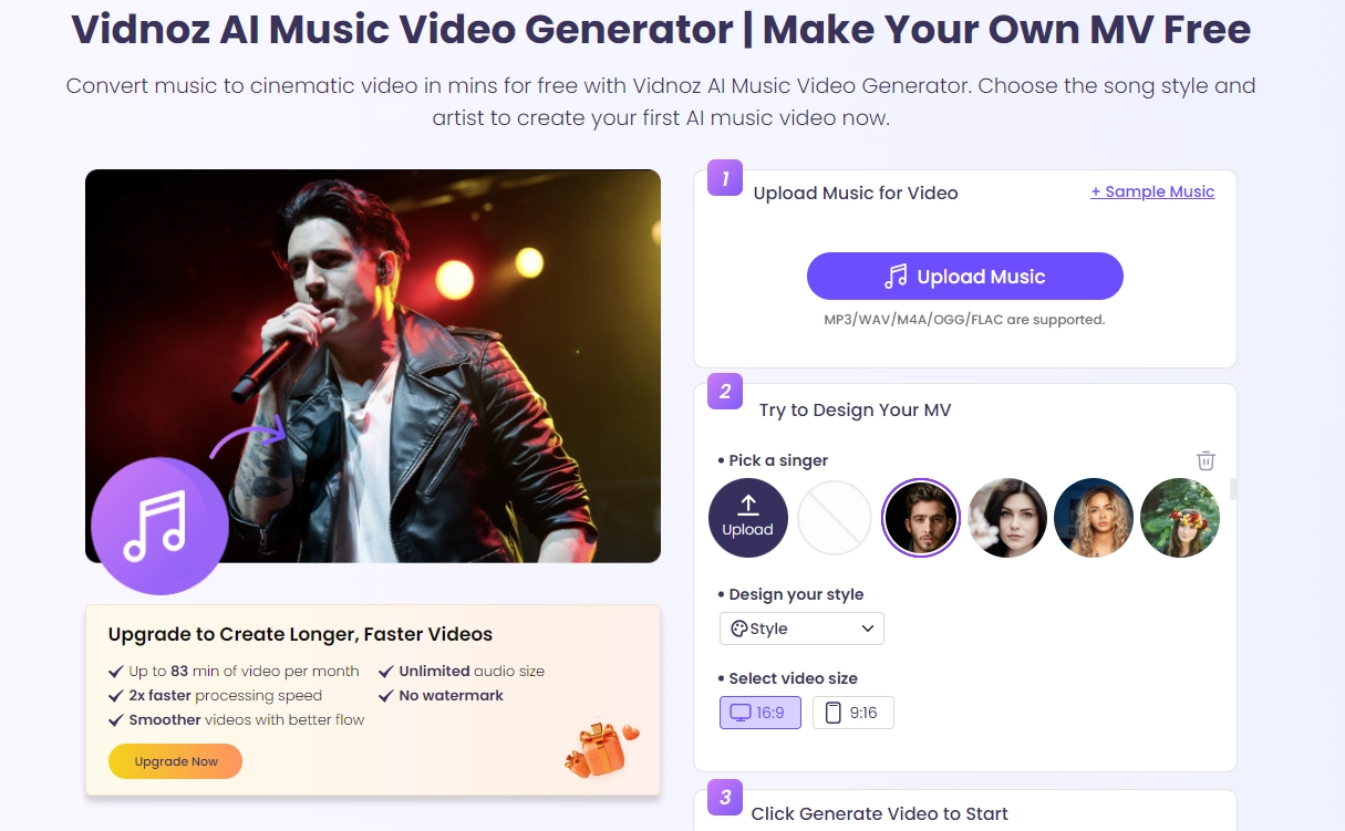 Vidnoz AI Music Video Generator No Mashup