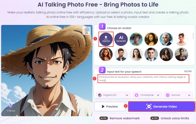 Vidnoz AI One Piece AI Talking Photo